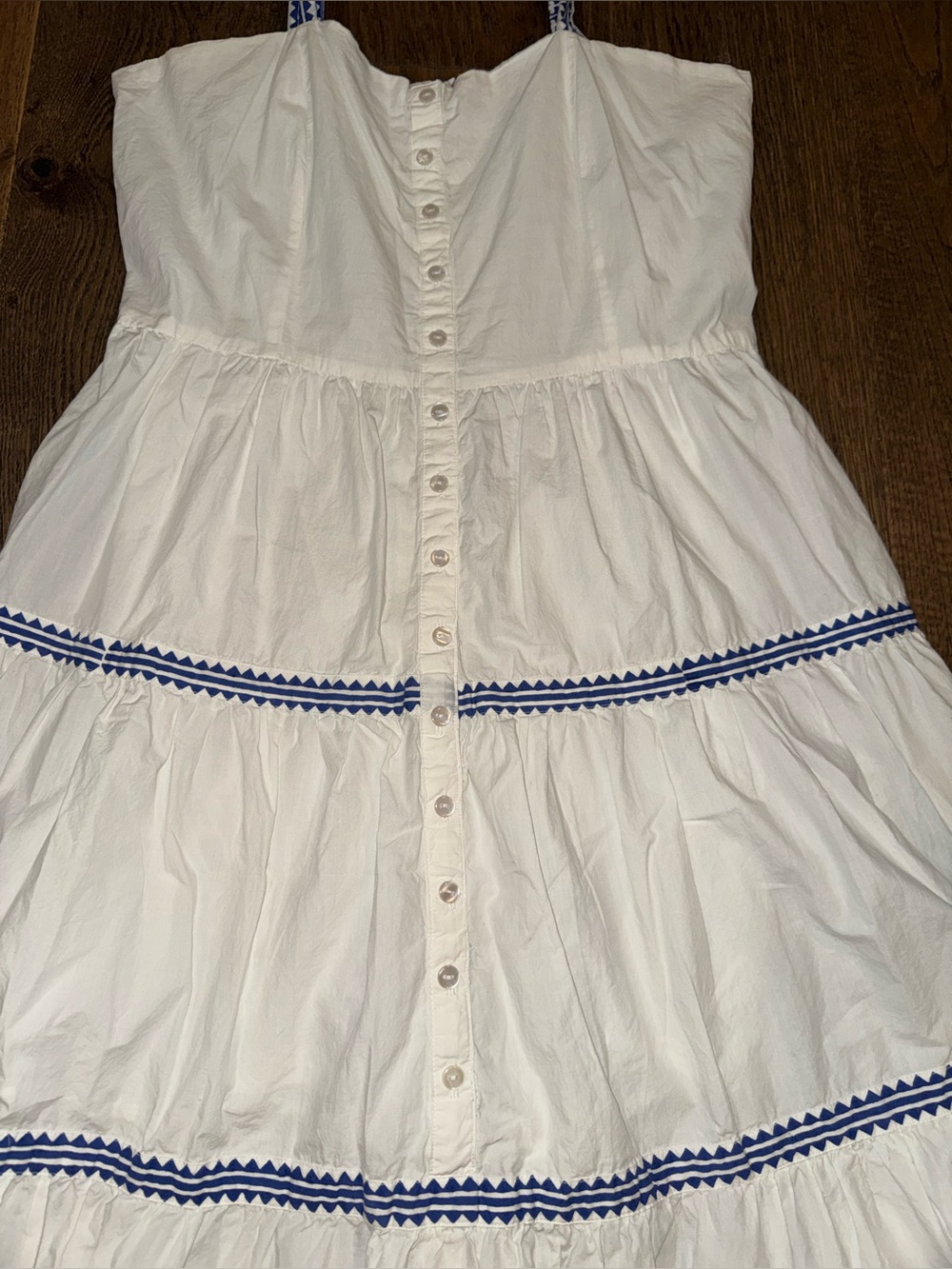 Oliphant Tie Strap Button Cotton Poplin Midi Dress in Mykonos Large - Picture 4 of 10